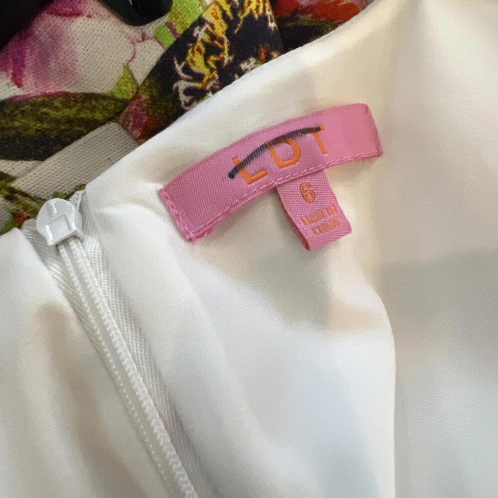$255 LDT Athena Belted White Botanical Floral Linen-Blend Midi Dress Size 6 - Picture 4 of 9